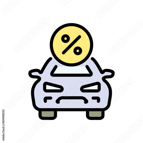 Car and discount price tag. Vehicle deals alerts, transportation savings. Vector color icon.