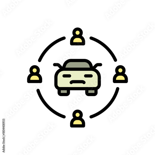 Car sharing color icon. Rental vehicle. Urban transportation, mobility. Travel people. Vacation car flat symbol. Isolated illustration.