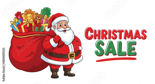 Festive christmas sale illustration with santa holding a sack full of gifts