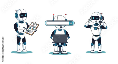 ai business robots for data analysis online search and customer support symbolizing modern automation and digital transformation.