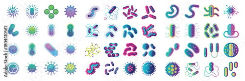 Colorful collection of stylized germs and bacteria for science projects