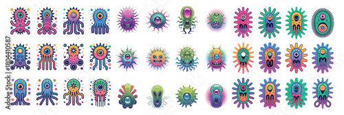 Unique cartoon alien creatures in vibrant colors for playful designs