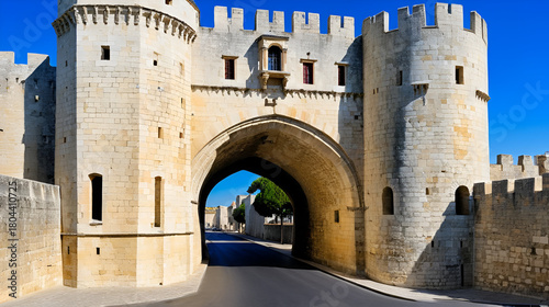 City walls and gatehouse in Aigues-Mortes in France