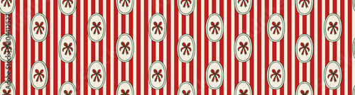 Canvas-taulu Seamless Christmas pattern with red bows in oval frames on bold red and cream ve