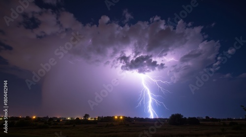 Un potente relámpago a través de densas nubes de tormenta giratorias