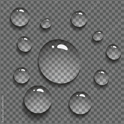 Realistic water droplets on transparent surface liquid waterdrop wet spray bubble drops