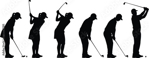 Golf swing sequence athletes silhouette vector