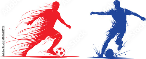 Dynamic Soccer Players Vector Illustration Energetic Football Action Graphic Two Soccer Player Silhouettes Red and Blue Sporty Vector Art for Football Themed Projects