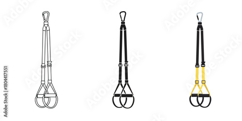 Suspension training equipment Vector Set in Three Styles — Line Art, Silhouette and Color Version for athletes and home workouts