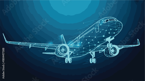 Wireframe Airplane in Digital Space aircraft travel