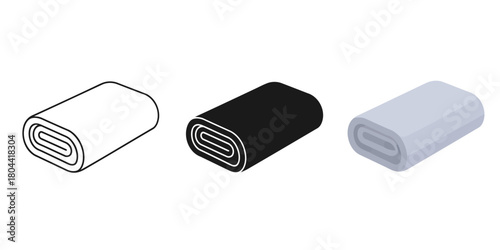 Rolled up Fabric Material Vector Set in Three Styles — Line Art, Silhouette and Color Version For Various Design Applications and Textile Industry Projects