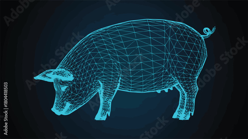 Wireframe Pig Illustration on Dark Background swine