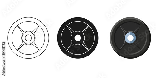 Car Steering Wheel Vector Set in Three Styles — Line Art, Silhouette and Color Version Transportation Technology and Automotive Design for Creative Projects and Backgrounds
