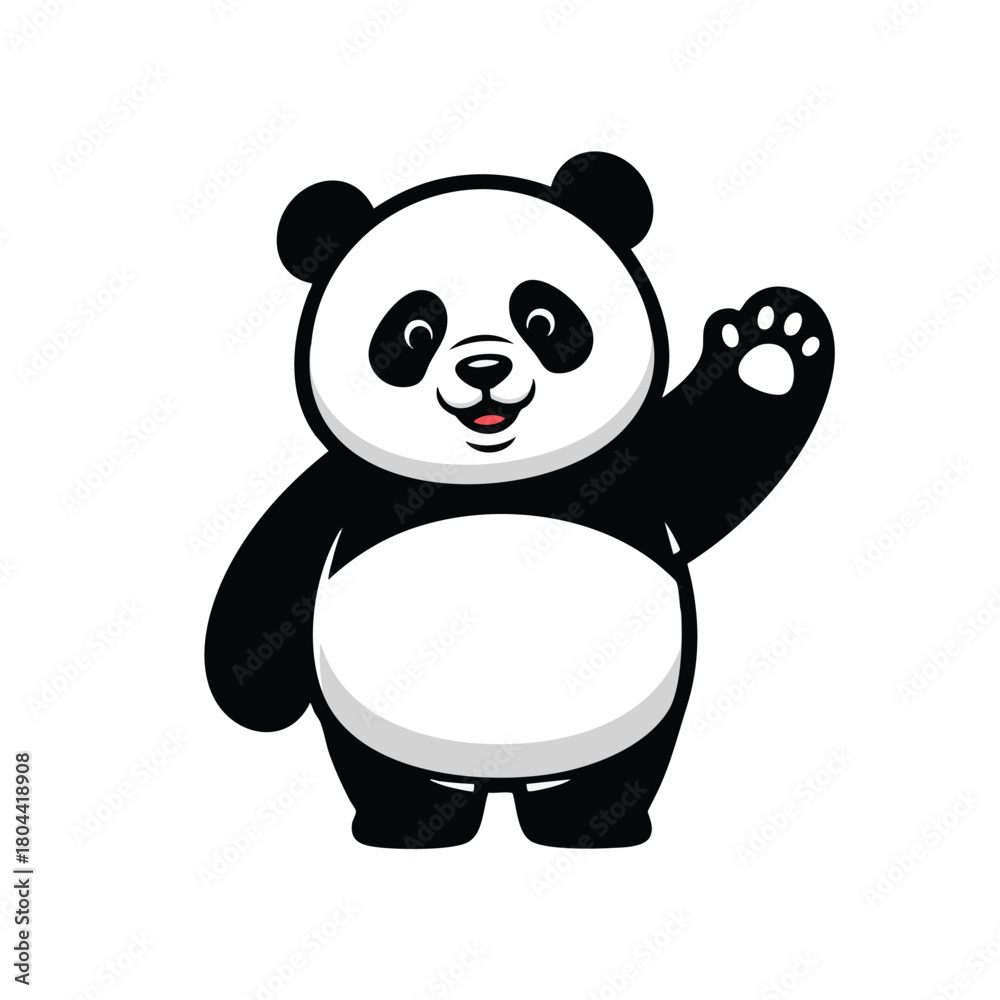 Naklejka premium Cute Cartoon Panda Waving Hand Greeting Mascot Character Isolated on White