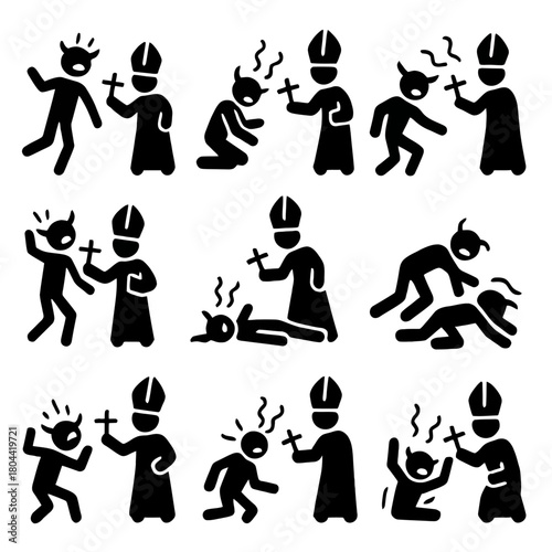 Priest/Bishop Performing Exorcism and Spiritual Battle Glyph Icons
