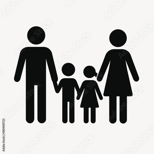 Parents and Two Children Silhouette: Mother, Father, Son, and Daughter Icon