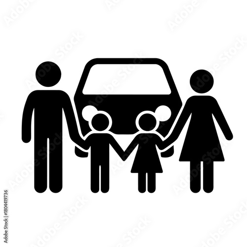 Parents, Children, Car, and Travel Silhouette and Outline Icons
