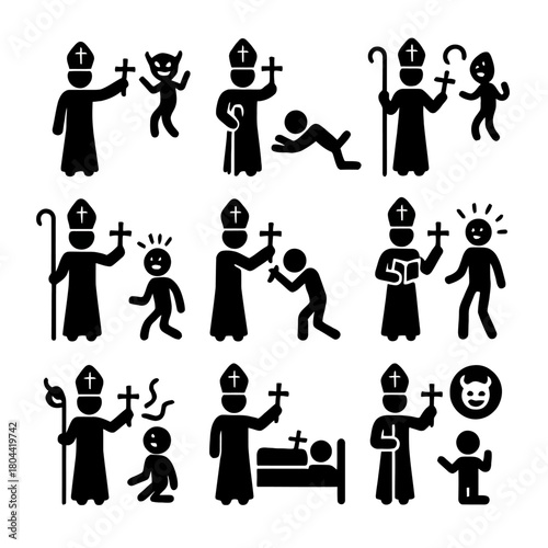 Priest/Bishop Performing Exorcism and Spiritual Battle Glyph Icons
