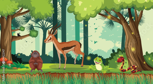 Forest or rainforest scene with tiger family