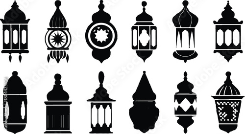 Collection of twelve black islamic and arabic style lanterns