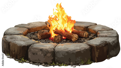 Illustration of Fire Pit with Burning Fire in Vector Style Outline