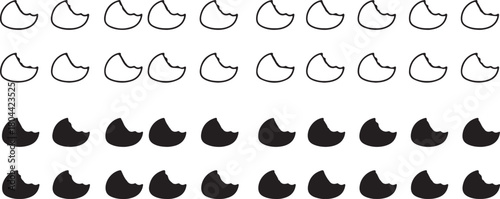 Seamless pattern of crescent moon shapes with a bite mark, both outlined and filled, on a