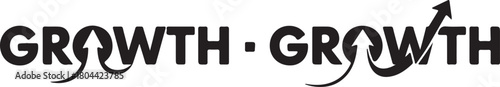 Bold black text spelling growth twice with upward arrows integrated into the letters