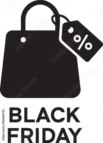 Black Friday Sale Shopping Bag Icon – Discount Percent Tag Vector Design