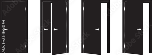 Four black doors in different states of openness