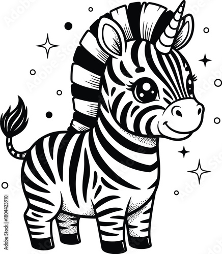 Cute Zebra Unicorn Cartoon Vector Illustration