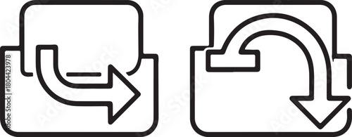Two black outline icons representing download and upload actions