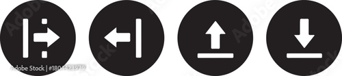 Set of four black circular icons with white arrows indicating direction right, left, up, and down