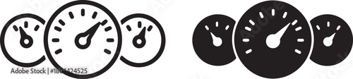 Set of three dashboard gauges, one large and two smaller, shown in both outline and solid black icon styles