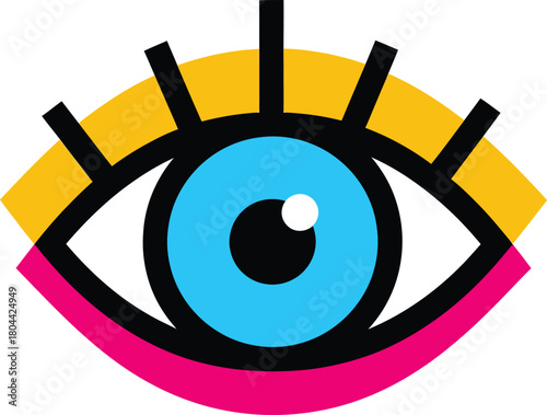 Colorful Eye Icon with Eyelashes Vector