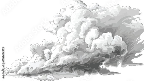 Dynamic Smoke Billowing from Storm Vector Illustration with Outline