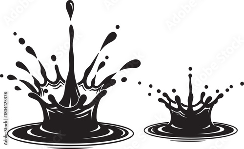 Abstract black ink splash and drops