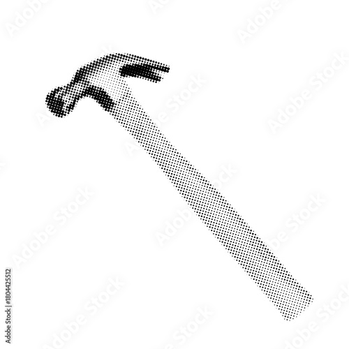 Vintage halftone hammer illustration in monochrome engraving style. Ideal for construction, carpentry, DIY projects, workshop identity, and tool-themed design.