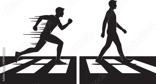 Silhouette of a runner and a walker on a crosswalk