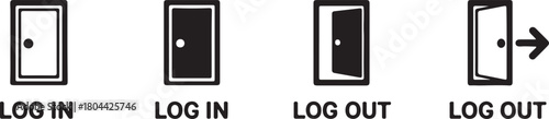 Set of four icons representing login and logout actions