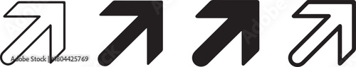 Set of four arrow icons, two outlined and two solid black, pointing upwards and to the right