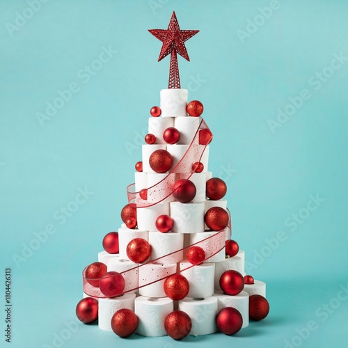 Diy toilet paper roll christmas tree decoration with red ornaments and star topper