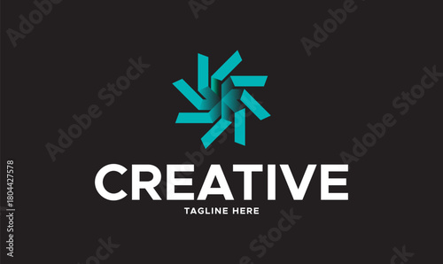 Modern abstract geometric spiral logo design with turquoise rotating bars.