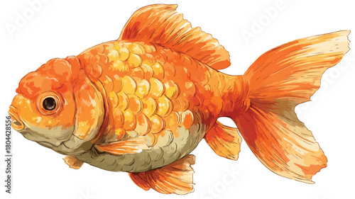 Adorable Pensive Goldfish with Closed Eyes Funny Fish Vector