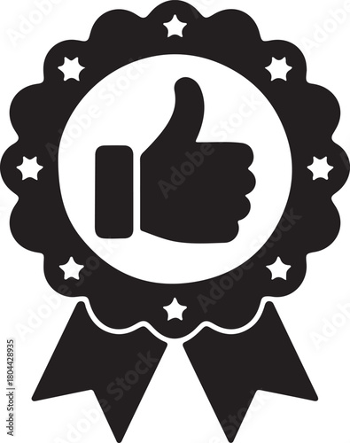 Thumb up icon, best choice guarantee label in black vector