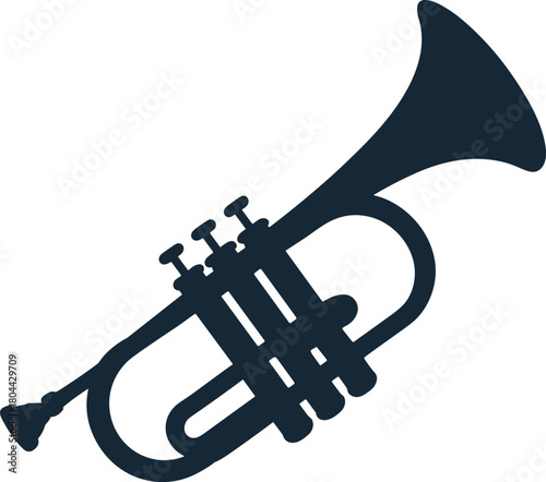 Trumpet silhouette vector isolated on white background, ideal for jazz music, classical band, orchestra design, concert art, and sound icon
