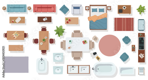 floorplan vector elements a top view collection of essential household furniture and fixtures for modern interior design blueprints.