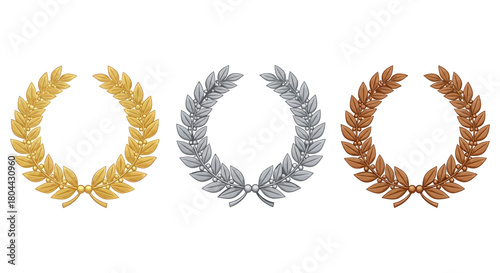 gold silver and bronze laurel wreaths for achievement victory and success symbolizing ranking and top awards in competitions
