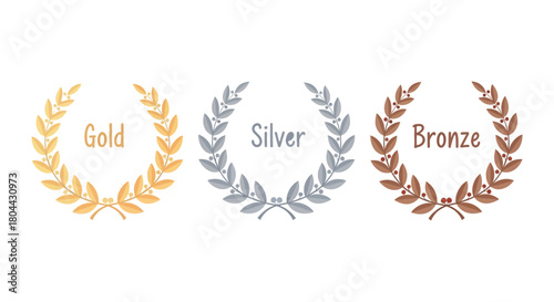 gold silver bronze laurel wreaths illustration with text for awards recognition and success flat design concept of victory.