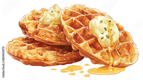 Delicious Round Crispy Waffles with Crumbs for Breakfast