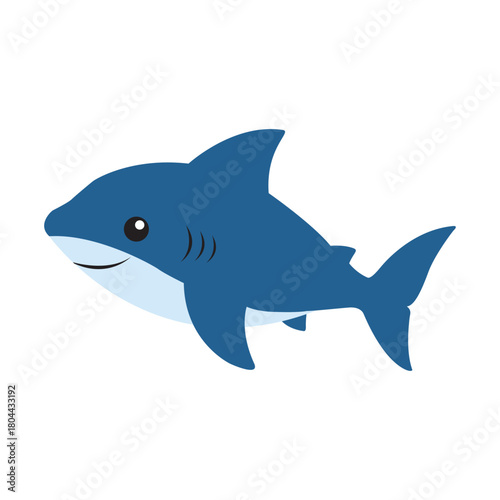 A cute, cartoonish illustration of a friendly blue shark swimming with a slight smile.